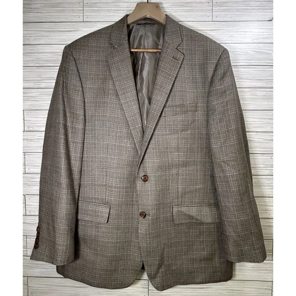 Ralph Ralph Lauren RRL Men's Silk Wool Blend Brown Blue Check‎ Blazer Sz 42R
